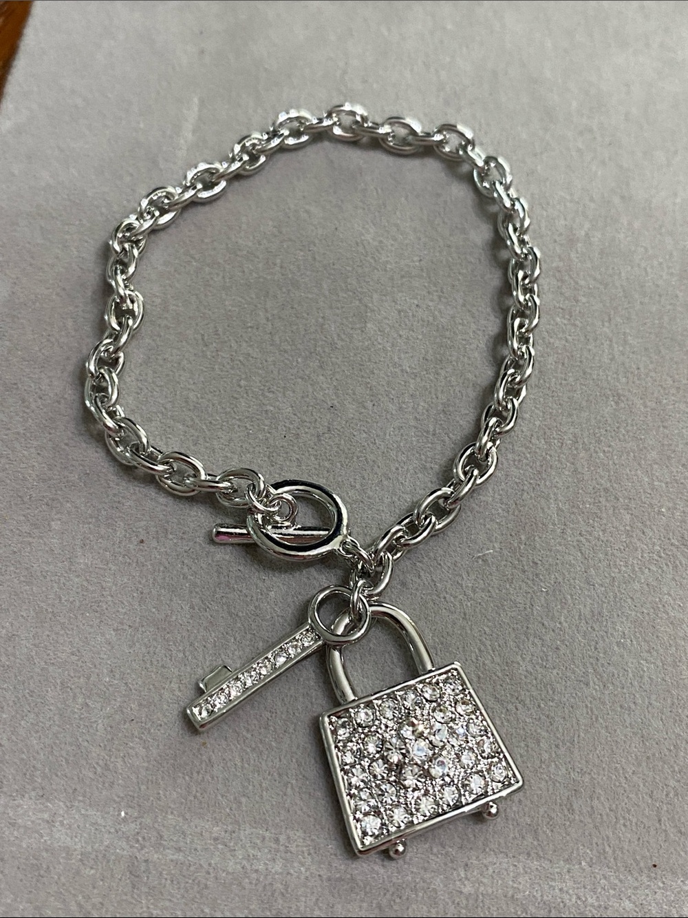Silver Crystal Padlock Charm Bracelet